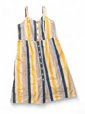 Time and Tru Striped Button-Front Midi Dress in Yellow, Navy & Light Blue